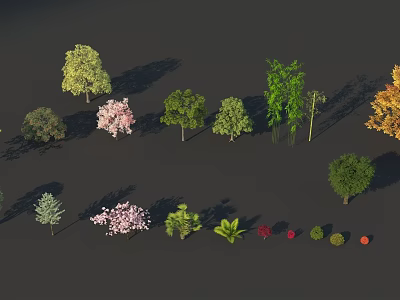 Diverse Collection of Trees with Green Pink Yellow Foliage and Various Shapes 3d model