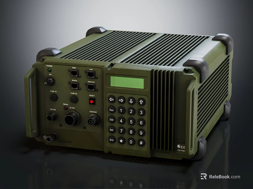 Rugged Green Digital Device Featuring Numeric Keypad Display Screen Multiple Ports And Cooling Vents 3d model 