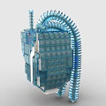 Blue Building Blocks Complex Structure With Tubular Parts And Transparent Elements