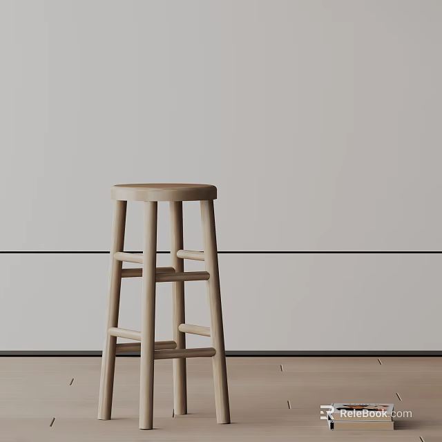 Minimalist Wooden Bar Stool with Simple Structure in Modern Room Setting 3d model 