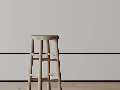 Minimalist Wooden Bar Stool with Simple Structure in Modern Room Setting 3d model
