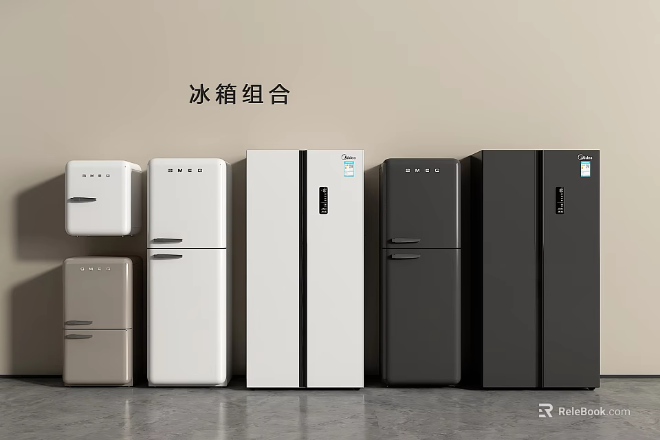 Refrigerators And Freezers Combination With Various Styles And Colors 3d model 