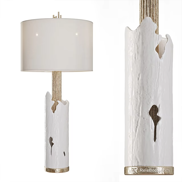 White Table Lamp With Natural Textured Base And Linen Shade Design 3d model