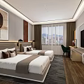 Modern Hotel Room with Twin Beds City View TV Nightstands and Decorative Painting
