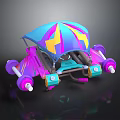 Colorful Toy Vehicle With Umbrella Like Canopy Blue Pink Purple Yellow And White Hub Wheels