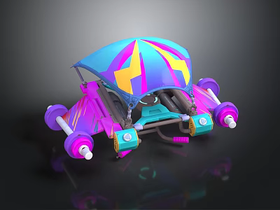Colorful Toy Vehicle With Umbrella Like Canopy Blue Pink Purple Yellow And White Hub Wheels 3d model