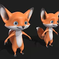 Cartoon Fox 3D Model With Orange White Fur And Blue Eyes Standing On Black Background
