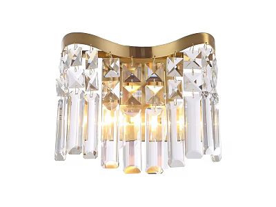 Elegant Gold Frame Wall Light With Diamond Shaped And Long Crystal Decorations And Warm Illumination 3d model