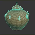 Handwoven Brown Decorative Storage Pot With White Fish Shaped Decorations On Lid And Body