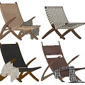 Stylish Lounge Chairs With Woven Seats Wooden Frames And Decorative Throws