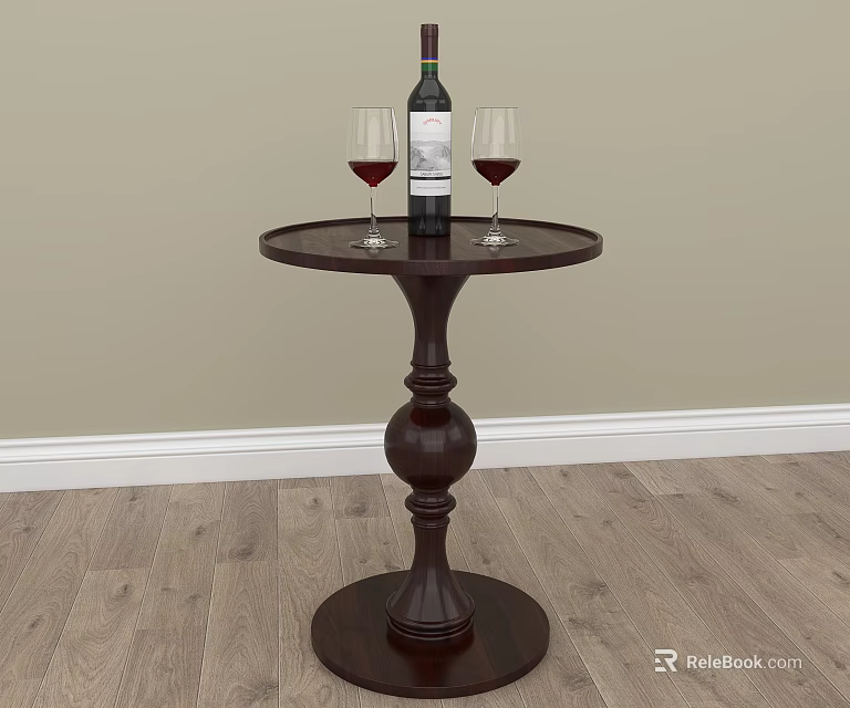Classic Wooden Round Table Featuring Wine Bottle And Glasses In Light Wall Wooden Floor Setting 3d model 