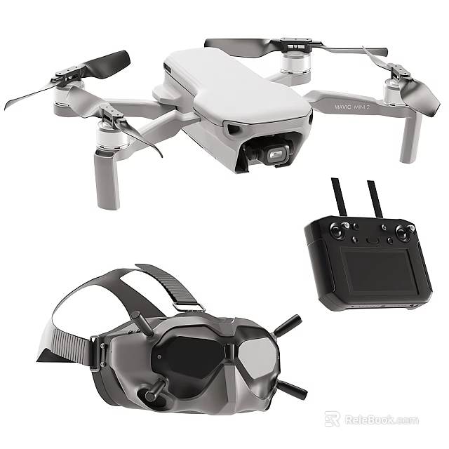 Smart Machine Drone with Remote Controller and VR Goggles Equipment 3d model 