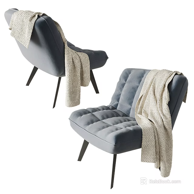 Modern Gray Single Sofa With Knitted Blanket And Slim Black Legs 3d model 