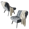 Modern Gray Single Sofa With Knitted Blanket And Slim Black Legs 3d model