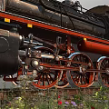 Black Steam Train Model With Red Wheels On Green Grass Track 3d model