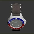 Stylish Watch with Brown Strap White Dial Red and Blue Bezel and Numerical Indices