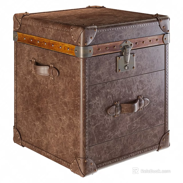 Vintage Leather Storage Trunk With Metal Fittings Wooden Trim And Drawers 3d model 