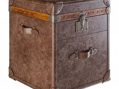 Vintage Leather Storage Trunk With Metal Fittings Wooden Trim And Drawers 3d model