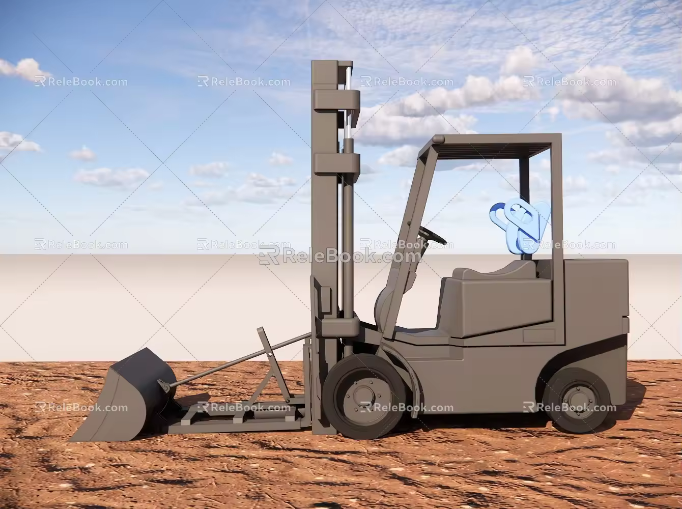 The forklift with retractable shovel is inserted into the pliers without drastic changes of forklift machinery 3d model