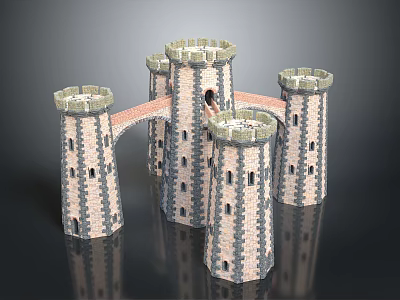 Ancient Medieval Castle Architecture With Stone Brick Towers And Arch Bridge Exterior Design 3d model