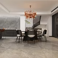 Modern Elegant Restaurant Interior With Black Dining Table Black Chairs Gold Chandelier And Wine Cabinet