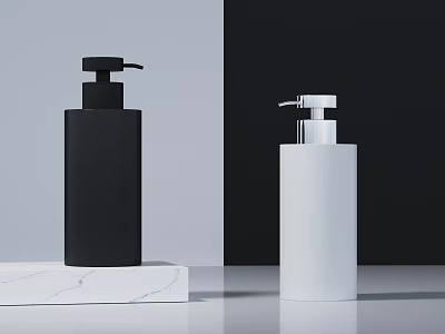 Bathroom Accessories Black And White Dispenser Bottles On Marble Countertop With Wall Background 3d model