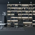 Modern Bookcase Interior Design With Glass Shelves Decorative Vases Plants And Floor Lamp