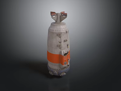 Detailed Spacecraft Model With Gray White Body Orange Stripe Top Structure And Bottom Landing Legs 3d model