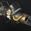 Mechanical Sci Fi Weapon Featuring Complex Industrial Design Metal Gears Pipes And Cables