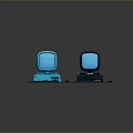 Vintage Computer Setup With Dual Blue Screen Monitors Keyboards Mice And Tower Cases
