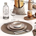 Stylish Dinnerware Set With Natural Branches Vase Decoration Bread Muffin Oranges Wine Glass Cup Placemats