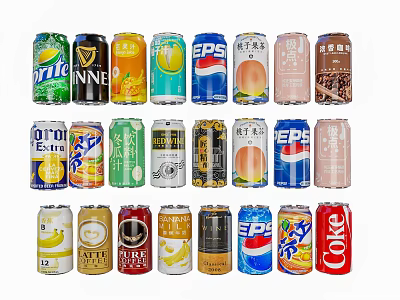 Assorted Canned Beverages With Various Flavors Different Brands And Colorful Packaging 3d model