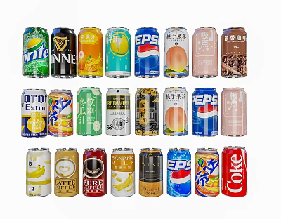 Assorted Canned Beverages With Various Flavors Different Brands And Colorful Packaging 3d model