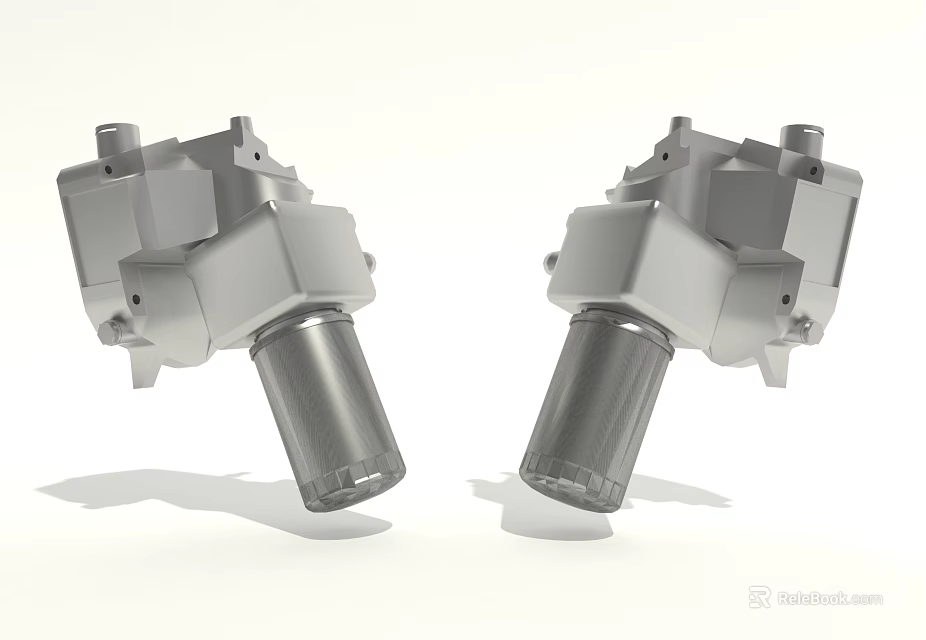 Pair of Silver Metal Automotive Mechanical Components with Structural Design Features 3d model 