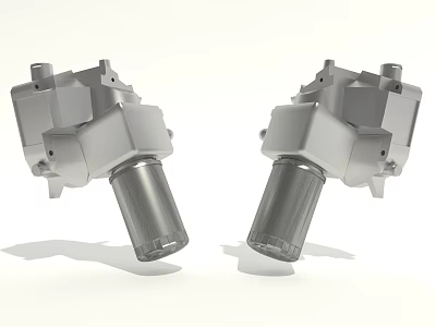 Pair of Silver Metal Automotive Mechanical Components with Structural Design Features 3d model