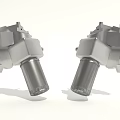 Pair of Silver Metal Automotive Mechanical Components with Structural Design Features