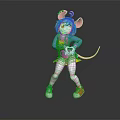 Vibrant Anthropomorphic Mouse Character With Colorful Hair Blue Top Yellow Skirt And Dancing Pose