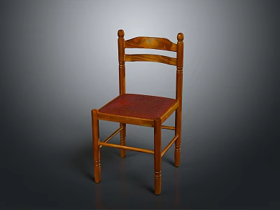 Wooden Frame Leisure Chair In Classic Design Featuring Red Upholstered Seat And Simple Backrest 3d model