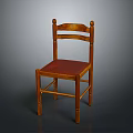 Wooden Frame Leisure Chair In Classic Design Featuring Red Upholstered Seat And Simple Backrest