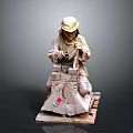 Architectural Sculpture of Construction Worker With Craft Tools and Wooden Base