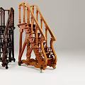 Carved Wooden Staircases In Dark And Light Tones With Decorative Details And Wheels