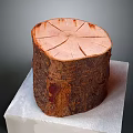Natural Wooden Stump With Bark Texture On White Stone Base 3d model
