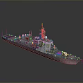 Detailed Military Ship 3D Model With Deck Antenna And Bridge Structure