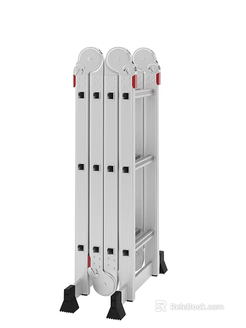 White Foldable Step Ladder With Red Accents And Multiple Steps For Home Use 3d model