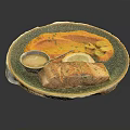 Grilled Salmon Fillet With Pumpkin Puree And Lemon Sauce On Ceramic Plate