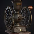 Vintage Kitchen Appliance Coffee Grinder With Wooden Handle And Double Wheel Design
