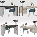 Modern Elegant Desk Designs With Blue Chair Globe And Decorative Vase