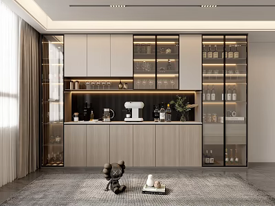Modern Wine Cabinet Interior Design With Glass Doors LED Lighting And Displayed Wines 3d model