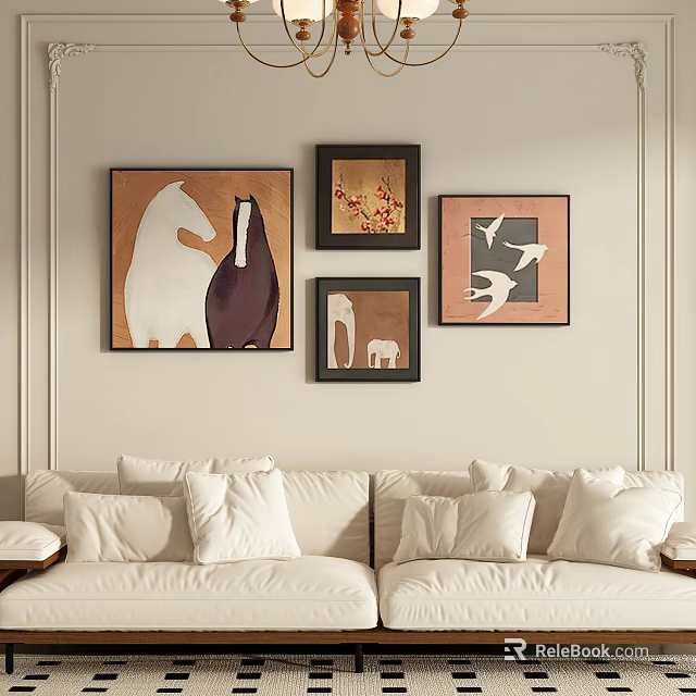 Abstract Paintings With Horses And Birds In Living Room Wall Decor 3d model 