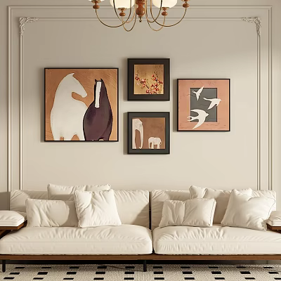 Abstract Paintings With Horses And Birds In Living Room Wall Decor 3d model